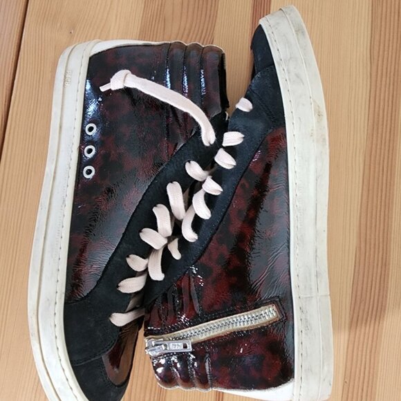 P448 Women's Skate High Top Leather Tortiseshell Sneakers - Picture 5 of 9